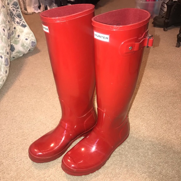 hunter rain boots red gloss